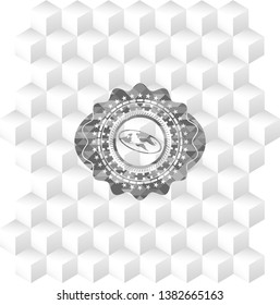 flat earth icon inside grey icon or emblem with geometric cube white background