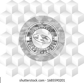 flaches Erdsymbol im grauen Emblem. Retro mit geometrisch-weißem Hintergrund