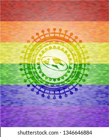 flat earth icon inside lgbt colors emblem 