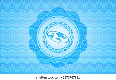 flat earth icon inside light blue water style badge.