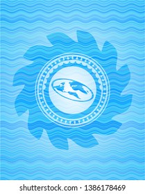 flat earth icon inside light blue water wave emblem.