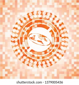 flat earth icon inside orange mosaic emblem