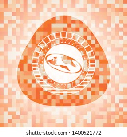 flat earth icon inside orange mosaic emblem