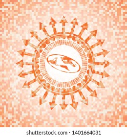 flat earth icon inside orange mosaic emblem