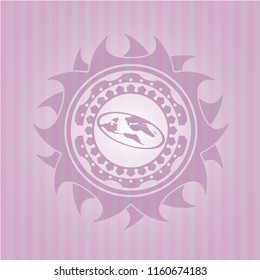 flat earth icon inside pink emblem. Vintage.