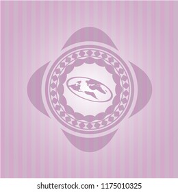 flat earth icon inside pink emblem. Vintage.