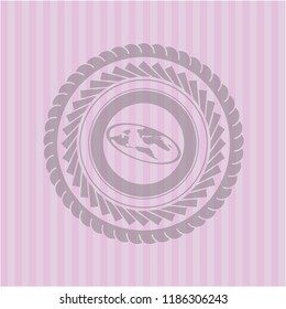 flat earth icon inside pink emblem. Vintage.