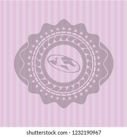 flat earth icon inside pink emblem. Vintage.