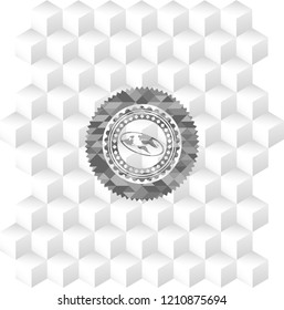 flat earth icon inside realistic grey emblem with geometric cube white background