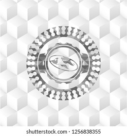 flat earth icon inside realistic grey emblem with cube white background
