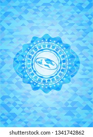 flat earth icon inside realistic light blue emblem. Mosaic background