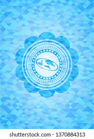 flat earth icon inside realistic light blue emblem. Mosaic background