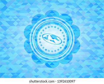flat earth icon inside realistic sky blue emblem. Mosaic background