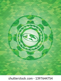 flat earth icon inside realistic green mosaic emblem