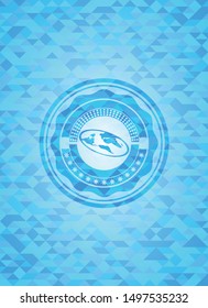 flat earth icon inside realistic sky blue mosaic emblem