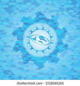 flat earth icon inside realistic sky blue emblem. Mosaic background