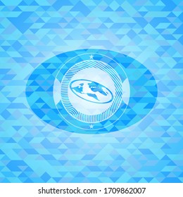 icono de tierra plana dentro del emblema de mosaico azul cielo realista. 