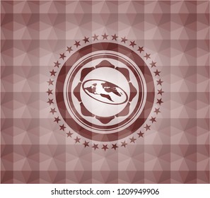 flat earth icon inside red geometric emblem. Seamless.
