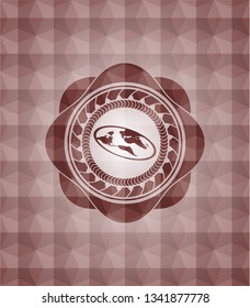 flat earth icon inside red seamless badge with geometric pattern.