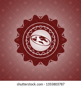 flat earth icon inside red emblem. Vintage.