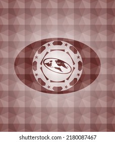 flat earth icon inside red geometric emblem. Seamless. 