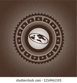 flat earth icon inside retro wood emblem