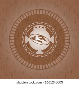 flat earth icon inside retro wood emblem