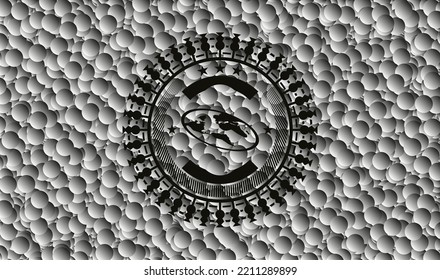 icono de tierra plana dentro del emblema negro estilo retro con fondo de burbujas. Ilustración vectorial. Detallado. 