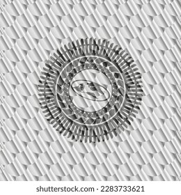 flat earth icon inside shiny silver badge. Scales pattern. Vector Illustration. Detailed. 