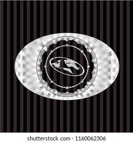 flat earth icon inside silver shiny emblem