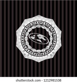 flat earth icon inside silver badge or emblem