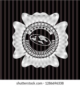 flat earth icon inside silver emblem