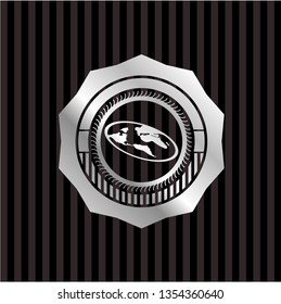 flat earth icon inside silver badge