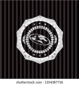 flat earth icon inside silver shiny badge