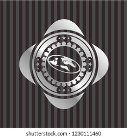 flat earth icon inside silvery emblem