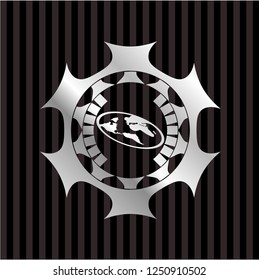 flat earth icon inside silvery shiny badge