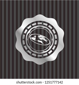 flat earth icon inside silvery badge or emblem
