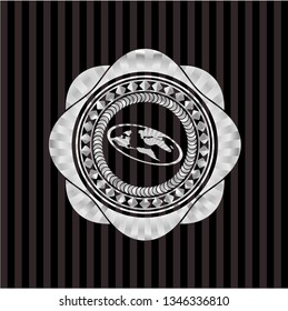 flat earth icon inside silvery badge or emblem