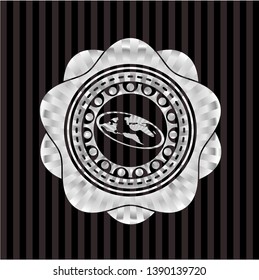 flat earth icon inside silvery shiny badge