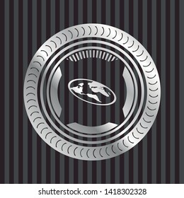 flat earth icon inside silvery badge