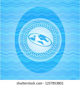 flat earth icon inside sky blue water badge.