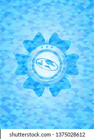 flat earth icon inside sky blue mosaic emblem