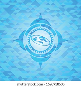 flat earth icon inside sky blue mosaic emblem