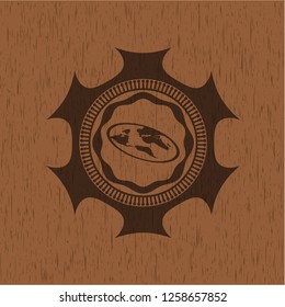 flat earth icon inside vintage wooden emblem