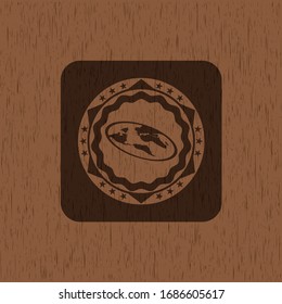 icono de tierra plana dentro del emblema de madera vintage