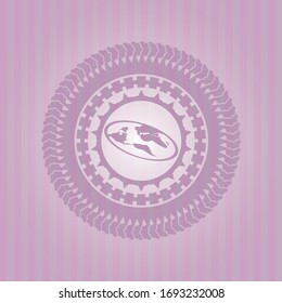 icono de tierra plana dentro del emblema rosa vintage. Diseño plano. 