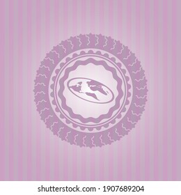flat earth icon inside vintage pink emblem. Flat design. 