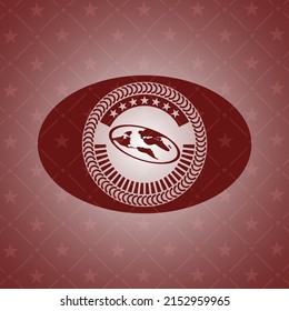 flat earth icon inside vintage red emblem. 