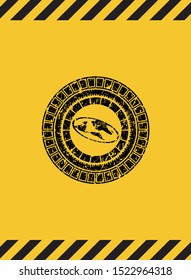 flat earth icon inside warning sign, black grunge emblem. Vector Illustration. Detailed.