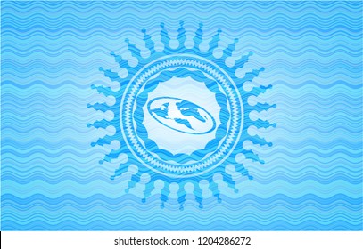 flat earth icon inside water wave representation style emblem.